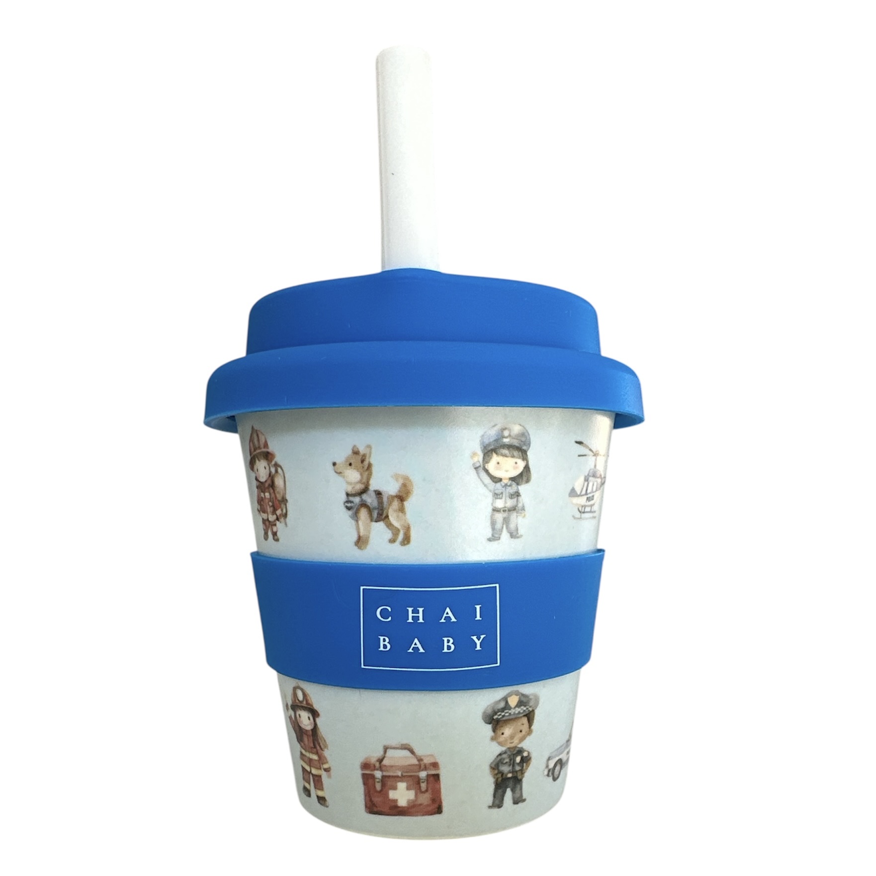 police and fire fighter babyccino and fluffy cup with silicone lid and band